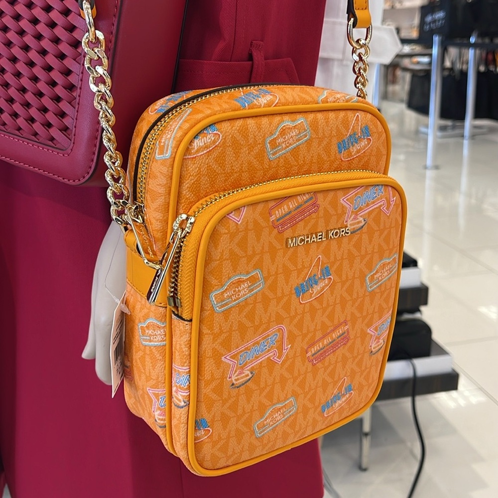 MICHAEL KORS Jet Set Md Printed Signature Logo Crossbody NS CHAIN XBODY Flight - Picture 9 of 16